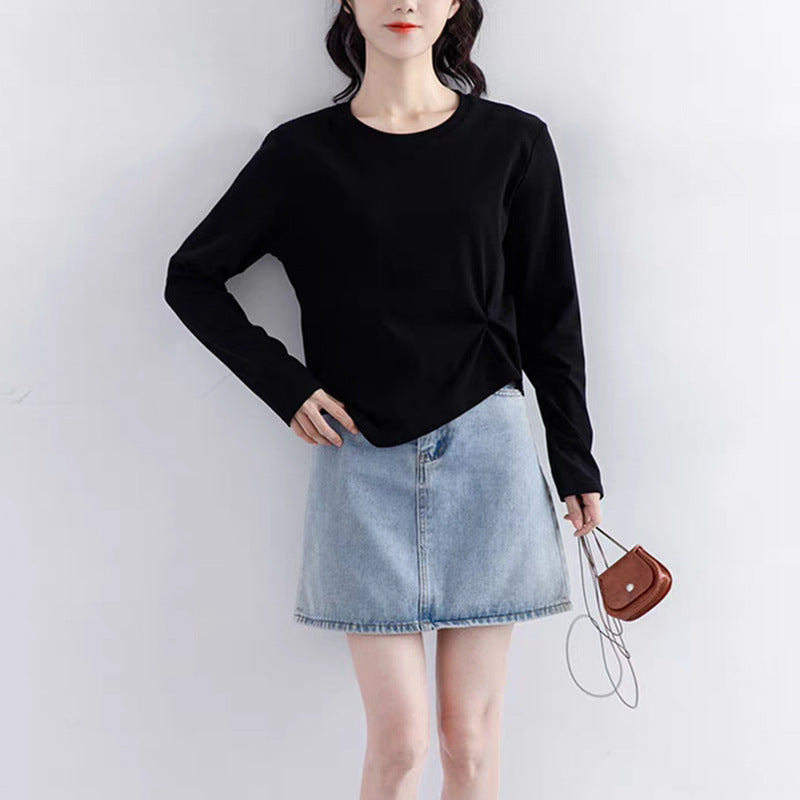 Women's Irregular Design Long-sleeved Korean Style Solid Color Small Bottoming Shirt Tops