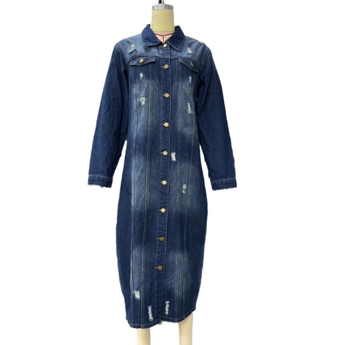 Women's Lapel Style Elegant Denim For Blue Washed Loose Jackets