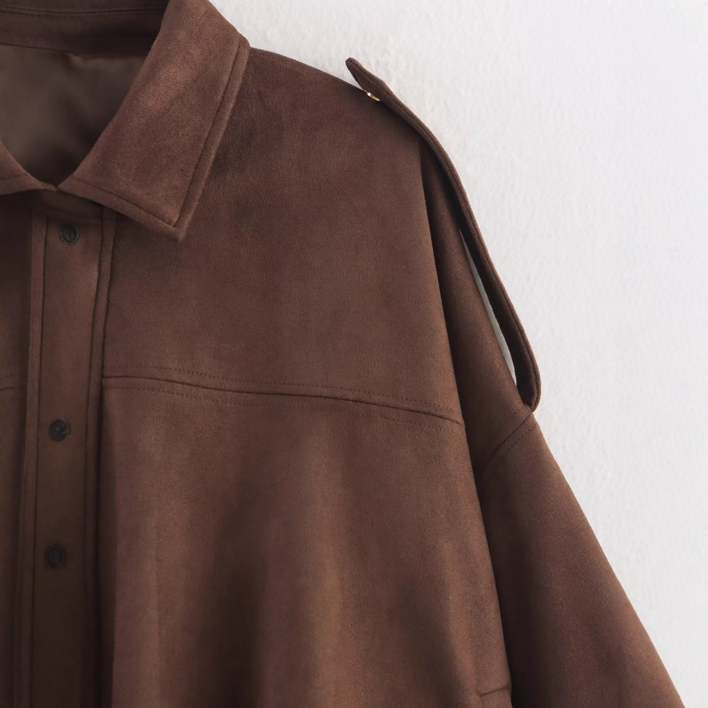 Women's Autumn Suede Texture Lapel Pocket Decoration Coats