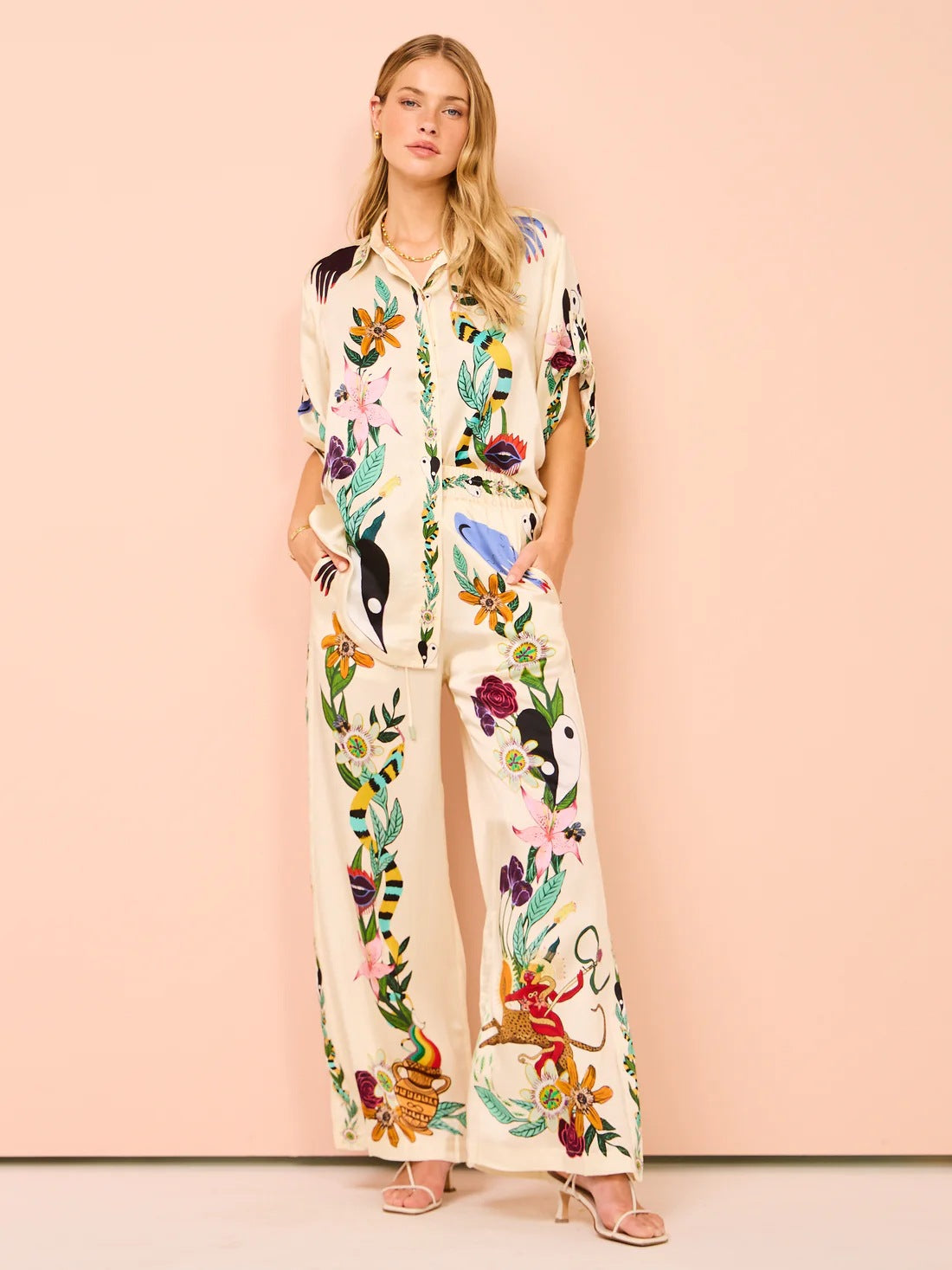 Satin Printed Temperament Short-sleeved Shirt Trousers Suits