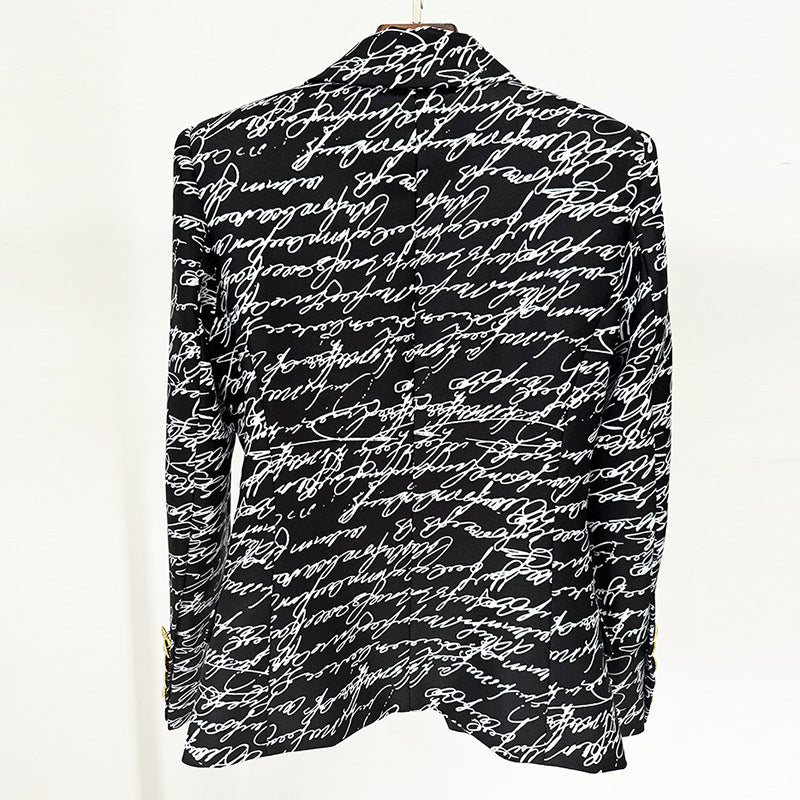 Autumn Fashion English Letter Print Double Breasted Slim Blazers