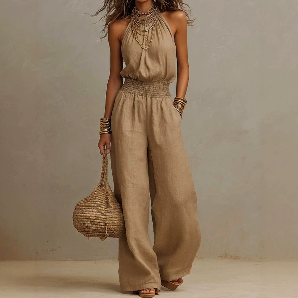 Durable Trendy Women's Sleeveless Linen Backless Women's Jumpsuit/clothing