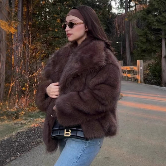 Faux Fur Elegant Lapel Fox Brown Coats