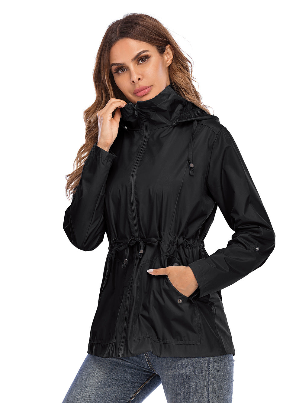 Raincoat Cinched Hoodie Breathable Mesh Outdoor Coats