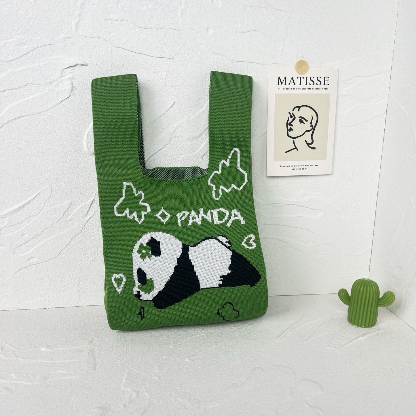 Women's High-grade Panda Knitted Polyester Knit Phone Bags