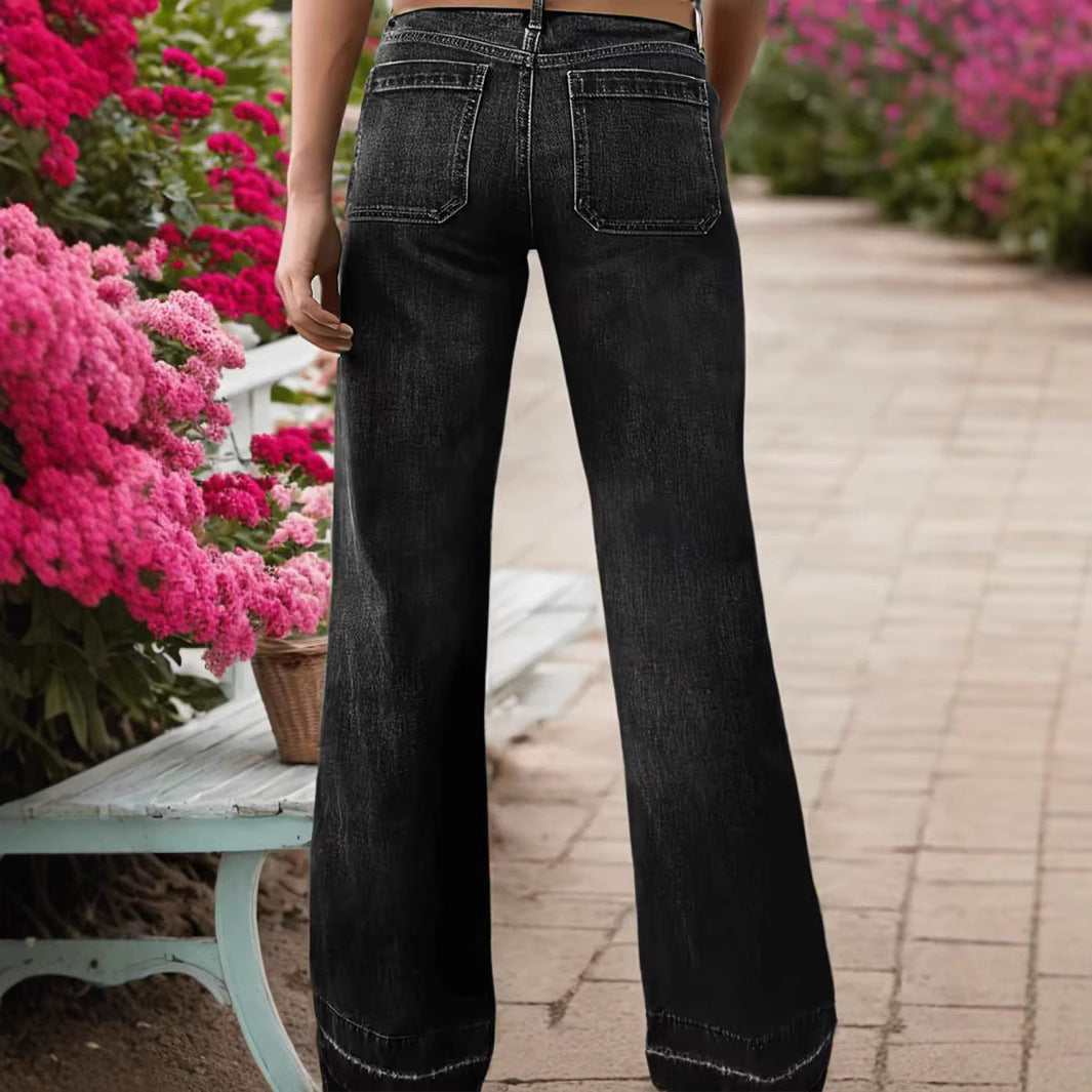 Women's Spring Slimming Wide Leg Temperament Women's Jeans