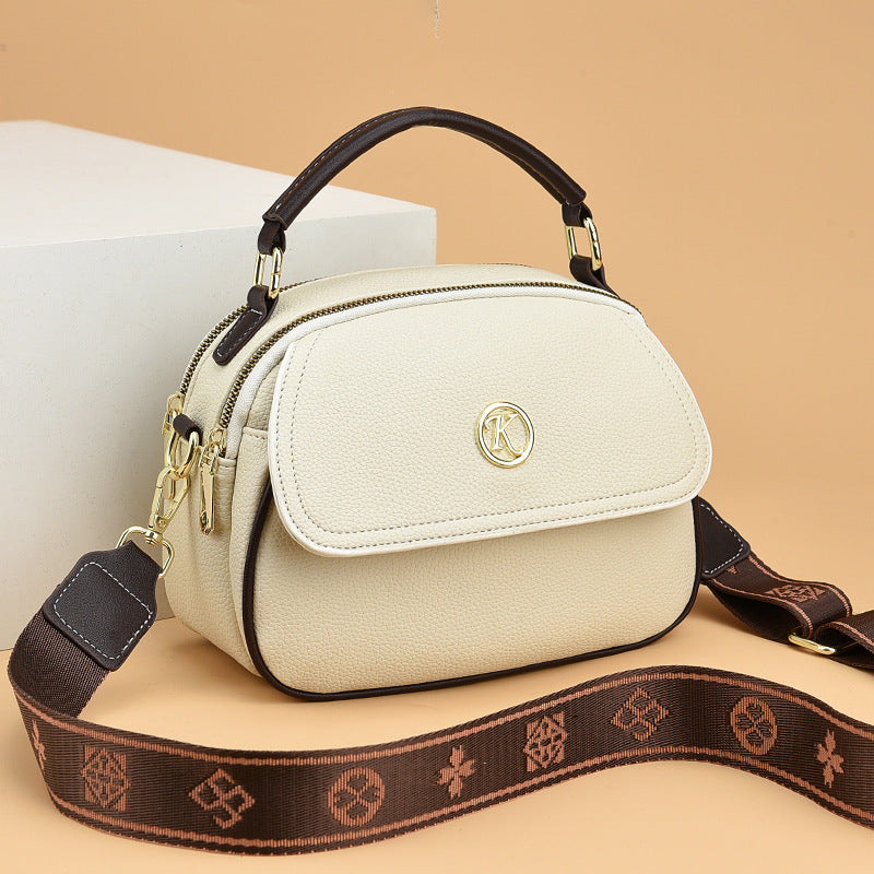 Women's Mother's Soft Leather Korean Fashion Round Handbags