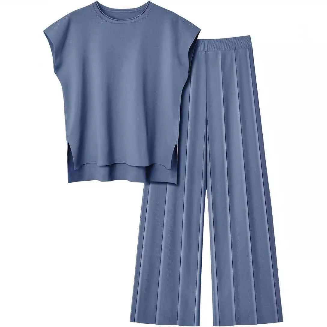 Women's Knit Casual Sleeveless Two-piece Set Suits