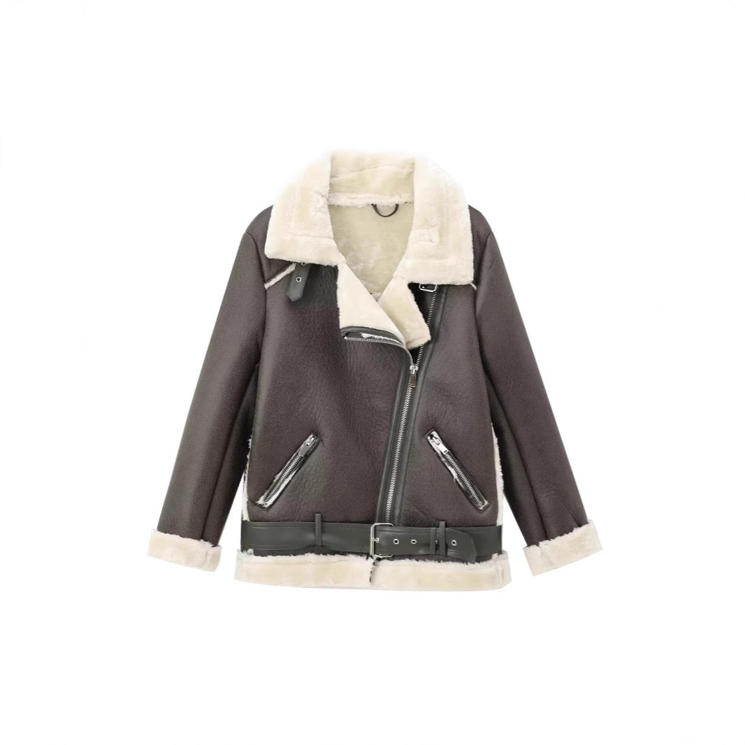 Women's Fashion Polo Collar Double-sided Imitation Leather Coats