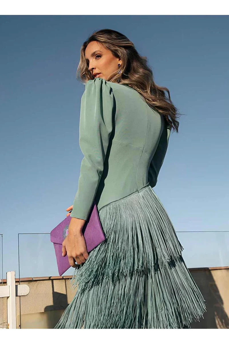 Elegant Autumn Fashion Deep Tassels Long Dresses