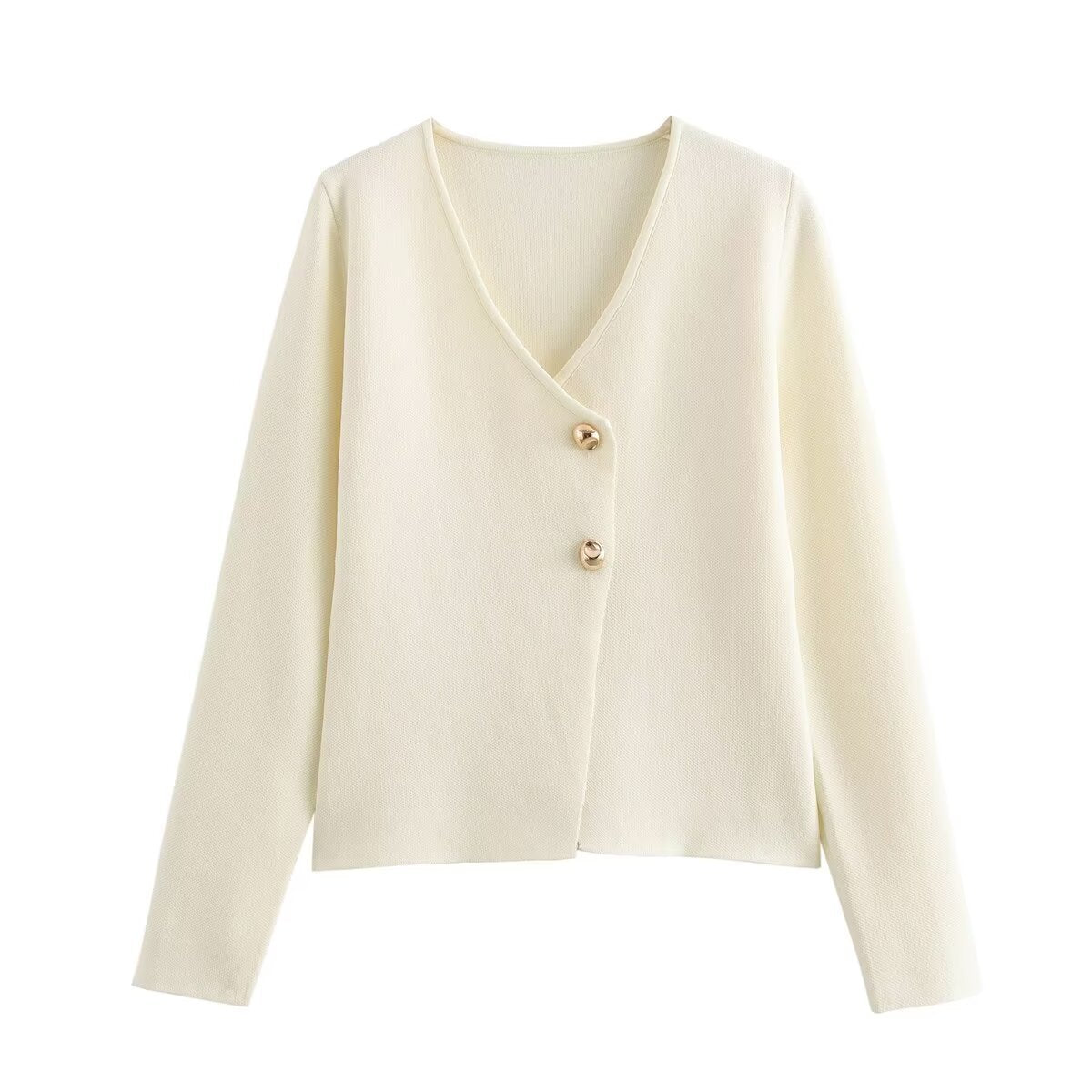 Women's Gold Decorated Row Button Long Sleeve Blouses