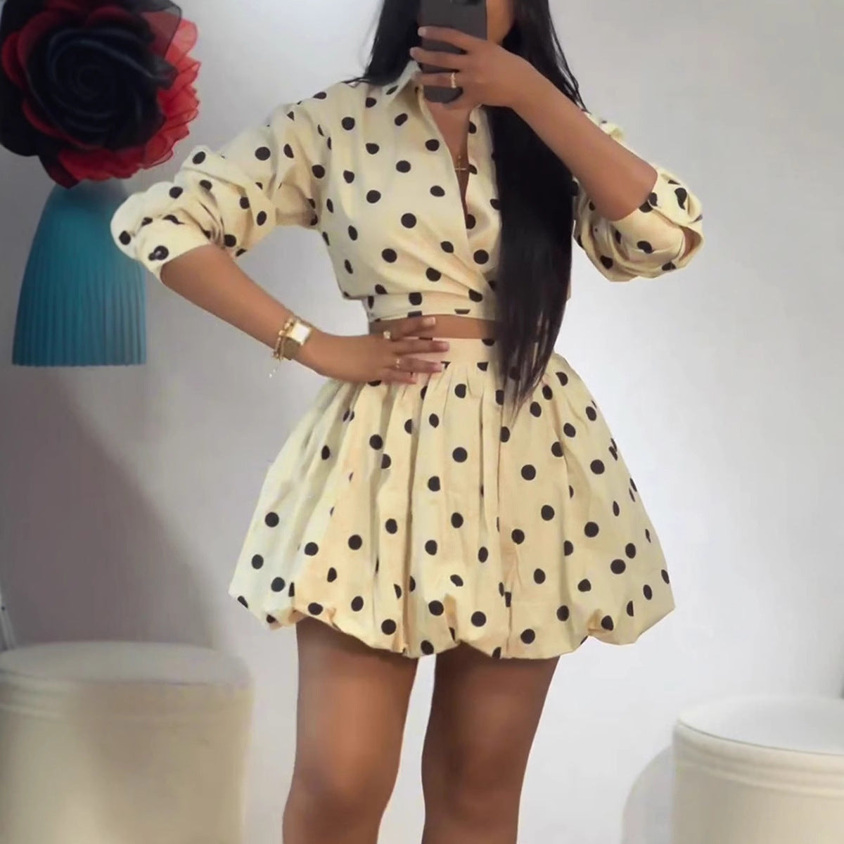 Elegant Polka Dot Printed Lace Up Suits