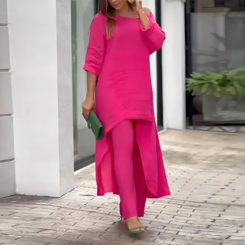 Women's Cotton Linen Irregular Long Sleeve Wide Leg Suits