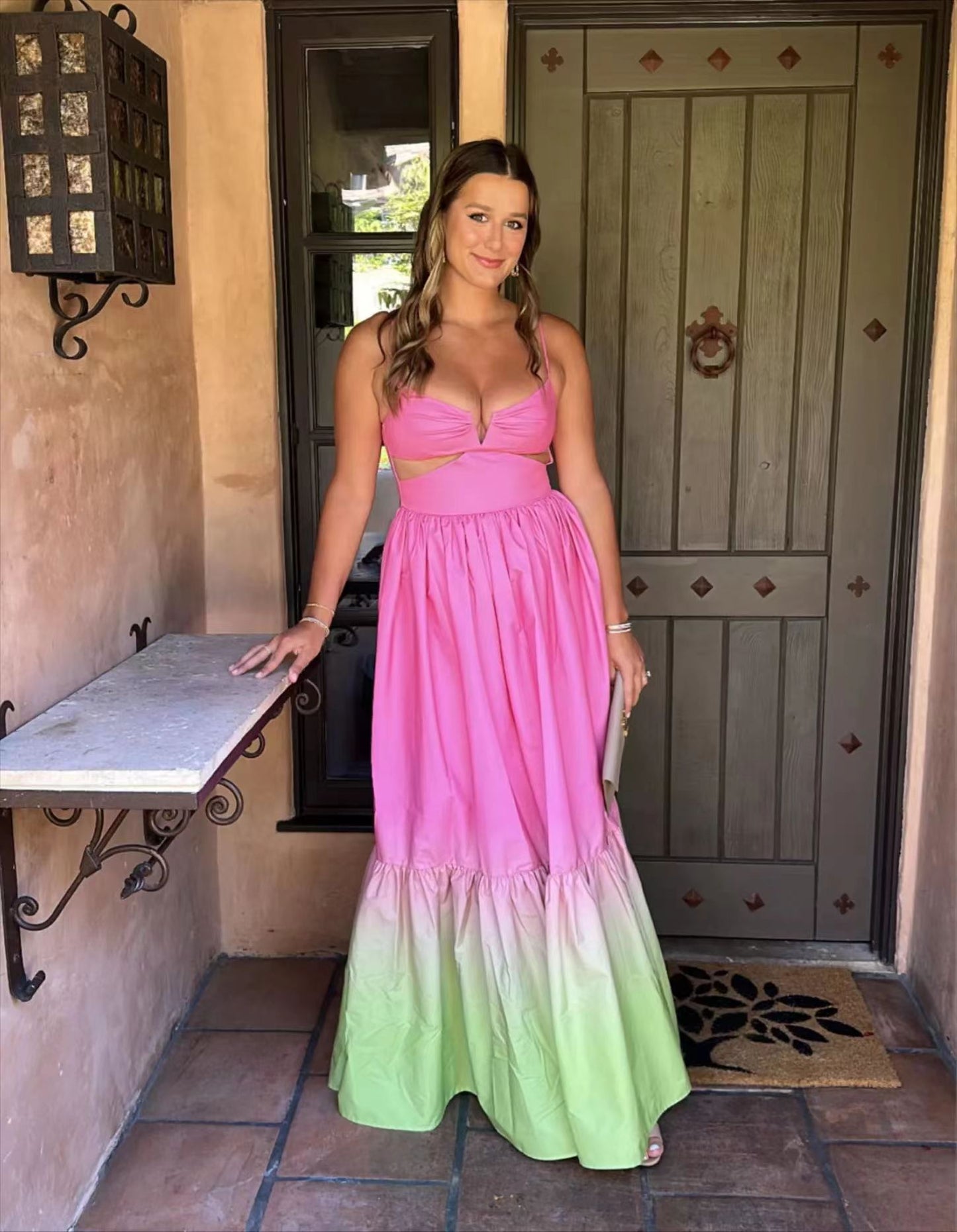 Summer Strap Gradient Color Backless Sleeveless Dress