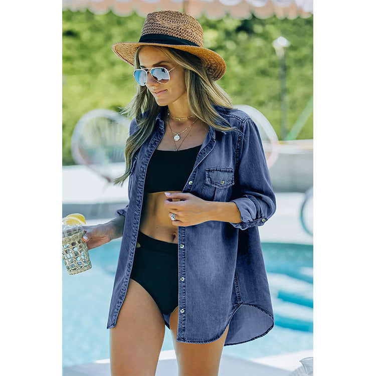Women's Spring Lapel Pocket Shirt Female Fashion Blouses