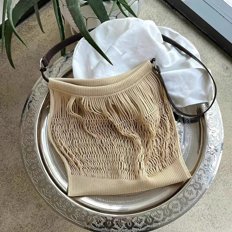 Fashion Medium Mesh Pocket Concave Shape Tote Bags