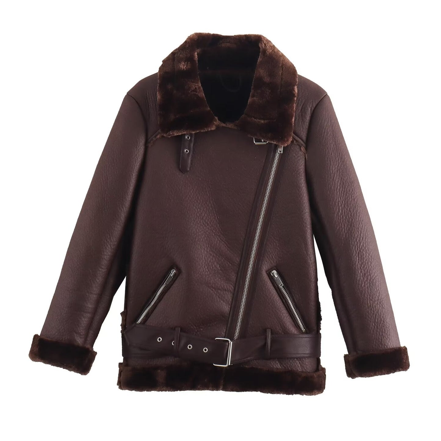 Women's Elegant Lapel Oblique Zipper Double-sided Pocket Jackets
