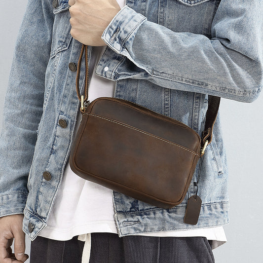 Men's Retro Crazy Horse Leather Cowhide Genuine Men's Shoulder Bags