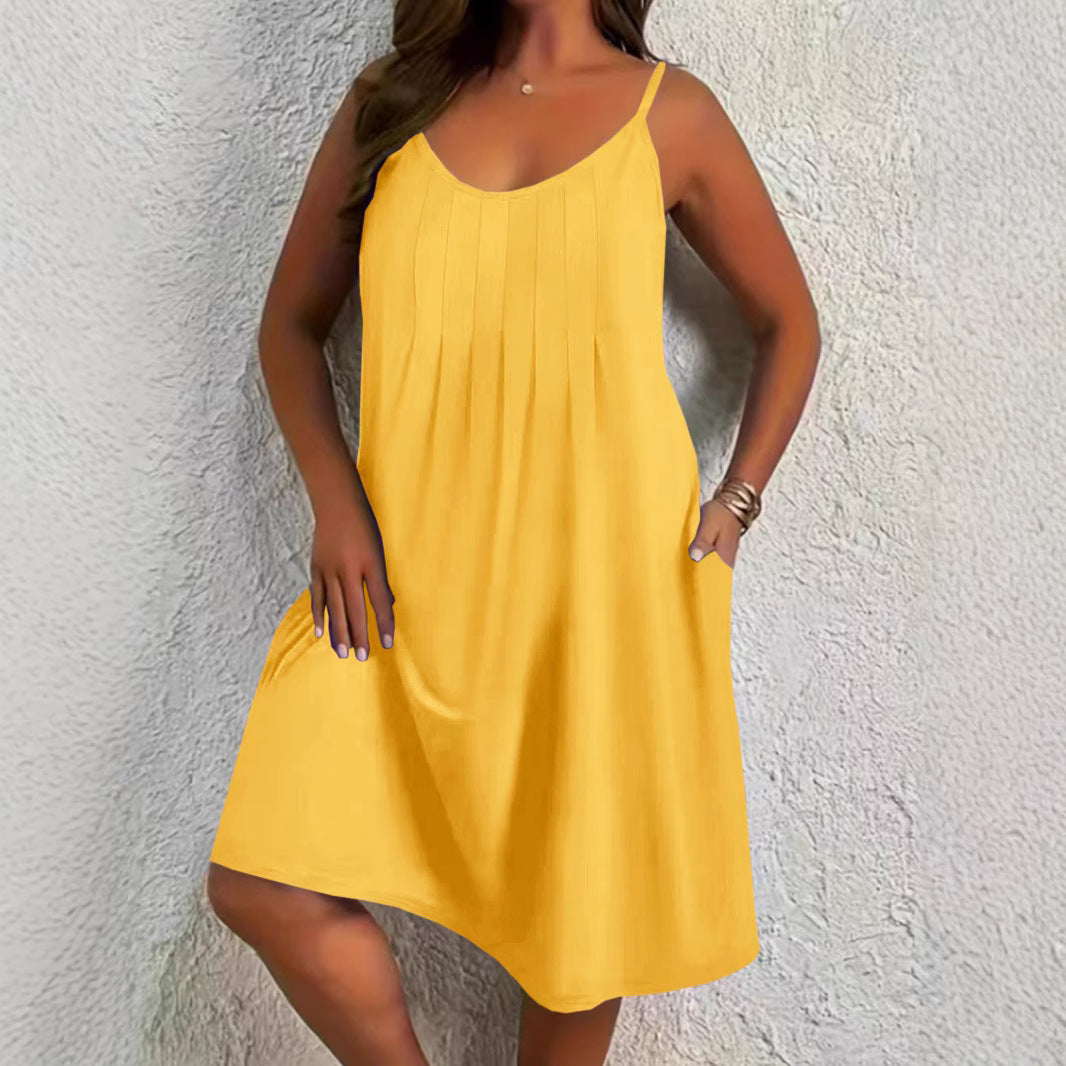 Women's Mid-length Umbrella Solid Color Crew Neck Dress