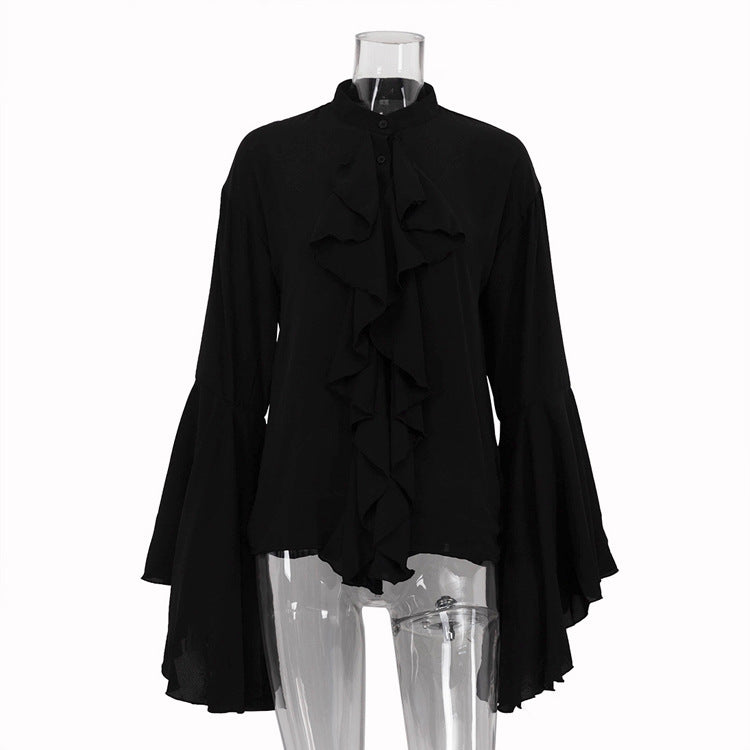 Women's Ruffled Shirt Small Stand-up Collar Flared Blouses