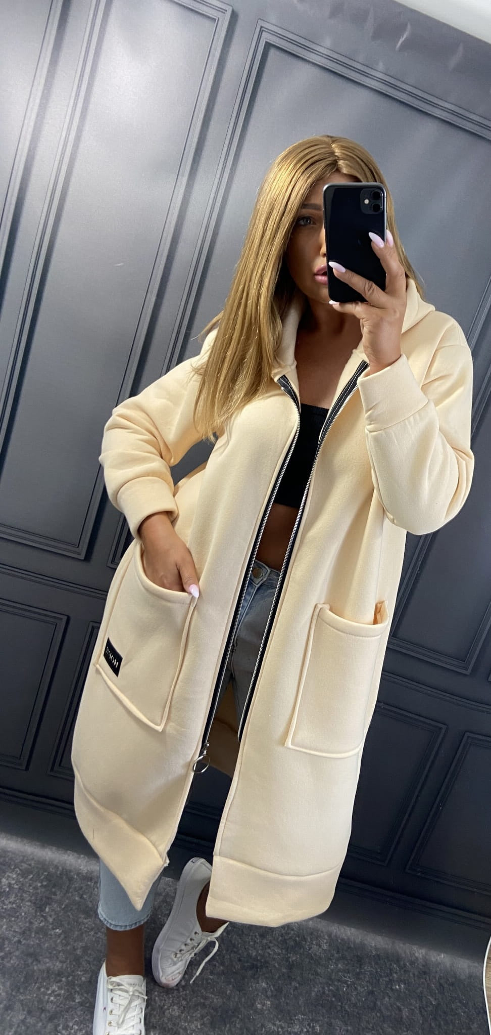 Knit Hooded Dress Brushed Hoody Casual Fashion Large Pocket Women's Sweater, Sweater