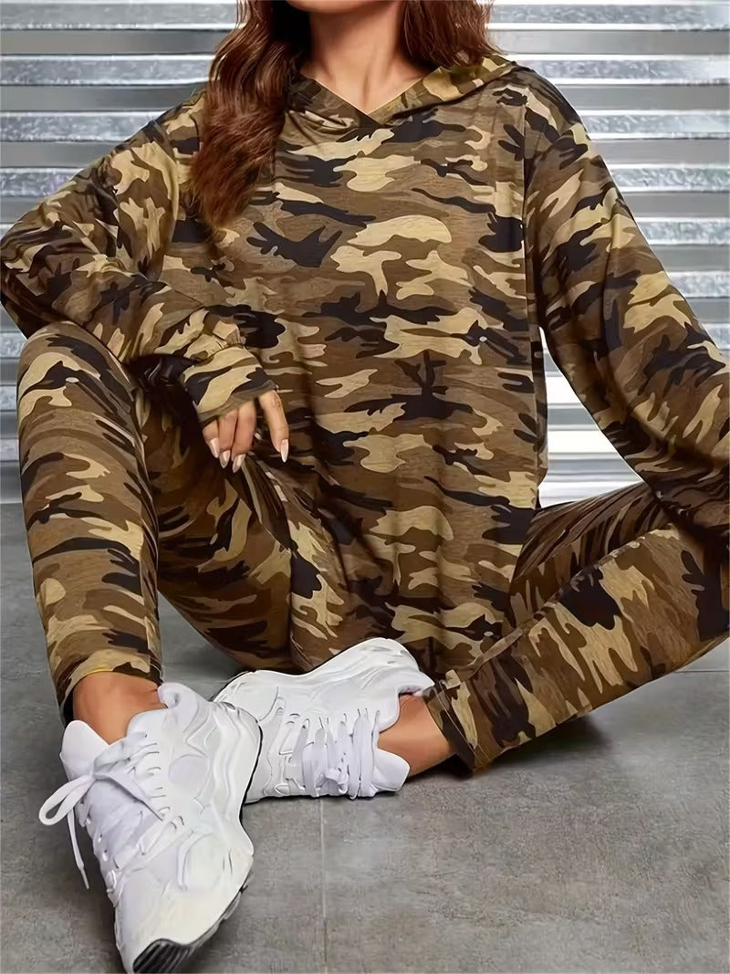 Women's Set Hooded Sweatshirt Tights Camouflage Two-piece Fashion Casual Suit
