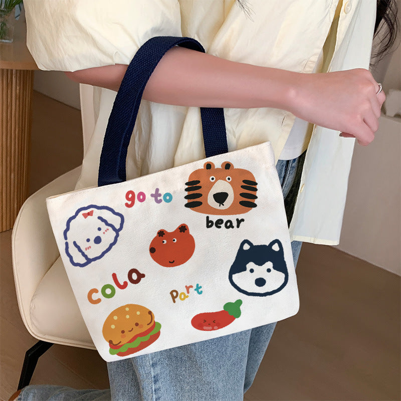 Women's Cute Cartoon Canvas Tutorial Lunch Size Handbags