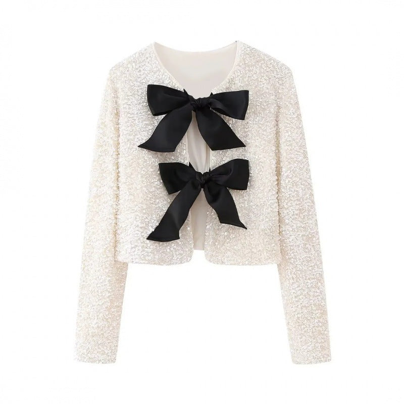 Women's Winter Fashion Bowknot Decoration Sequined Jackets