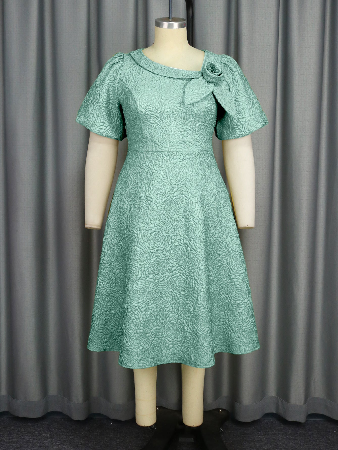 Jacquard Fabric Flowers Dress African A- Dresses