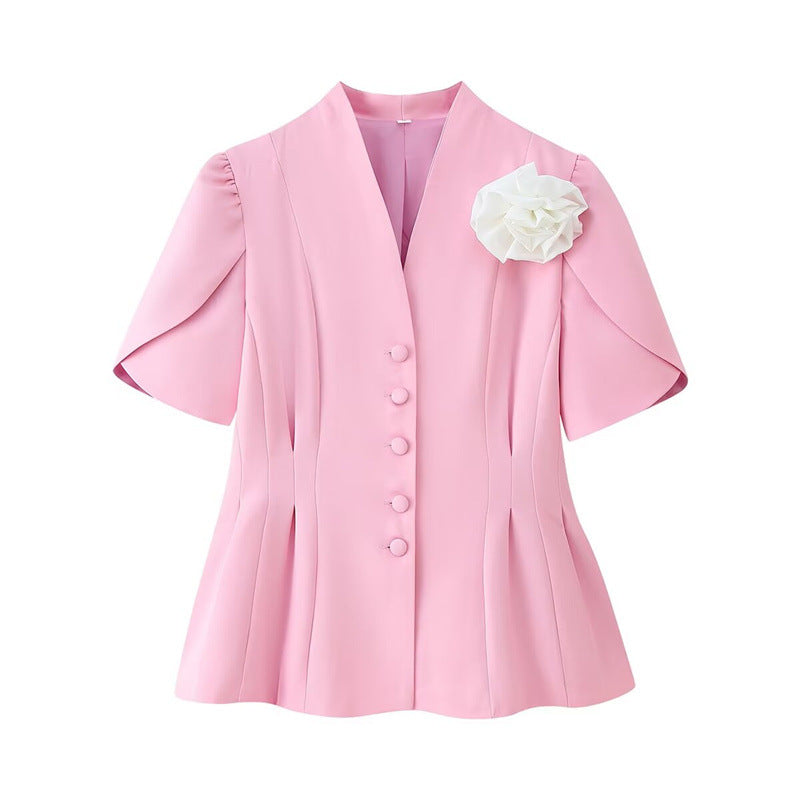 Women's Summer Fashion Elegant Handmade Flowers Waist Blazers