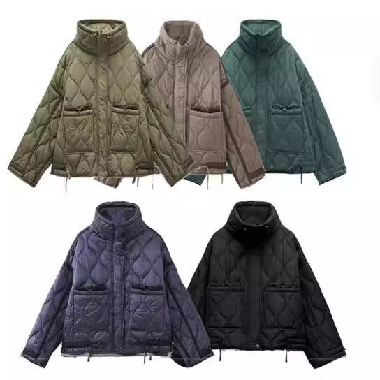 Women's Pocket Decoration Loose Long Sleeve Stand Coats