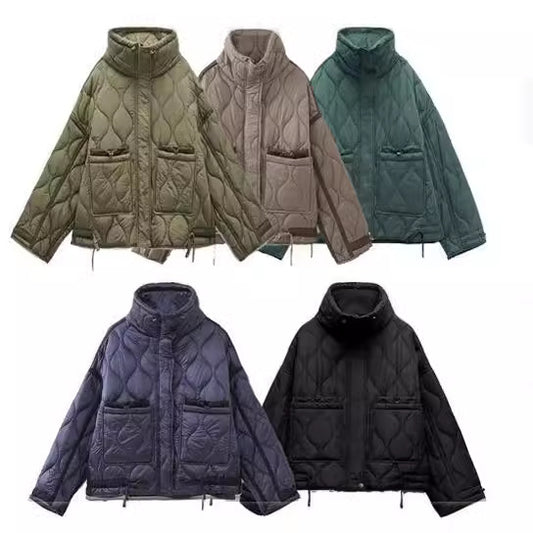Women's Pocket Decoration Loose Long Sleeve Stand Coats