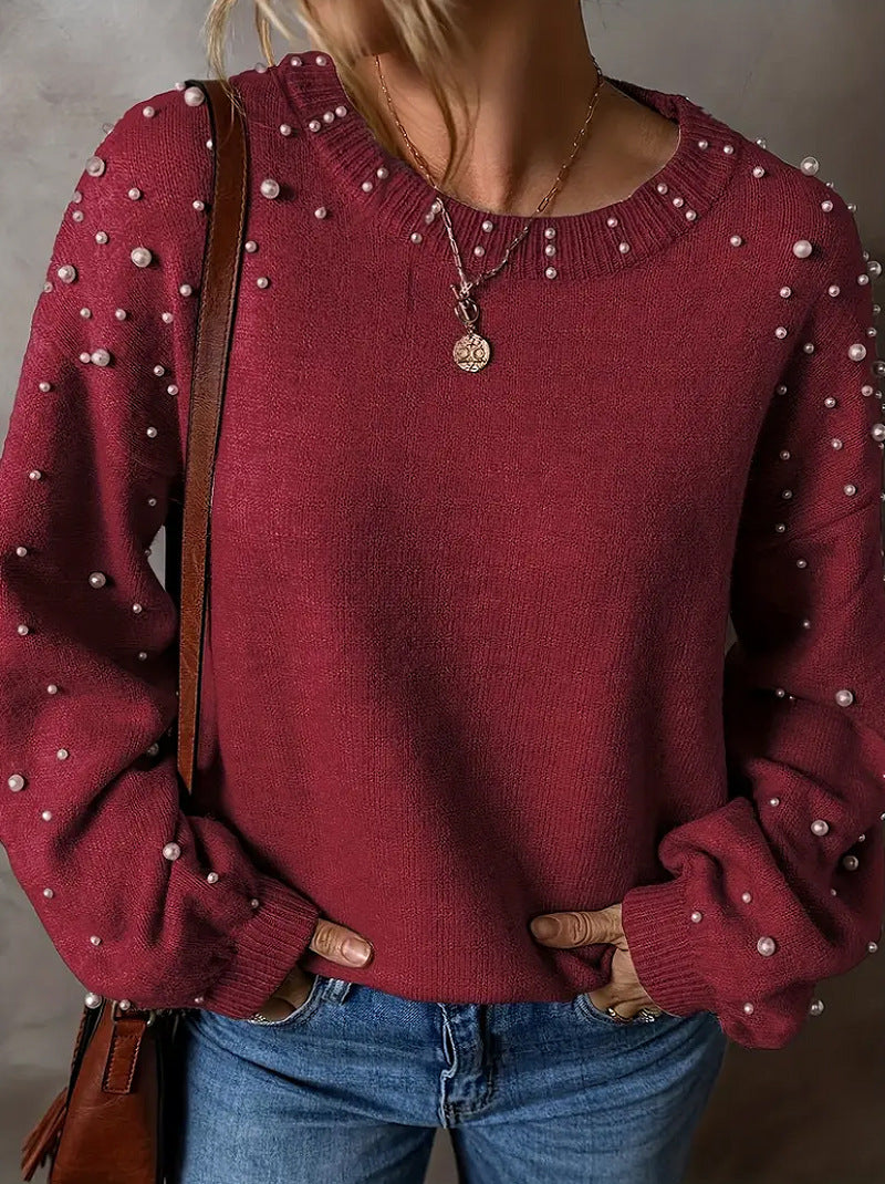 Fashion Bead Round Neck Female Personality Sweaters