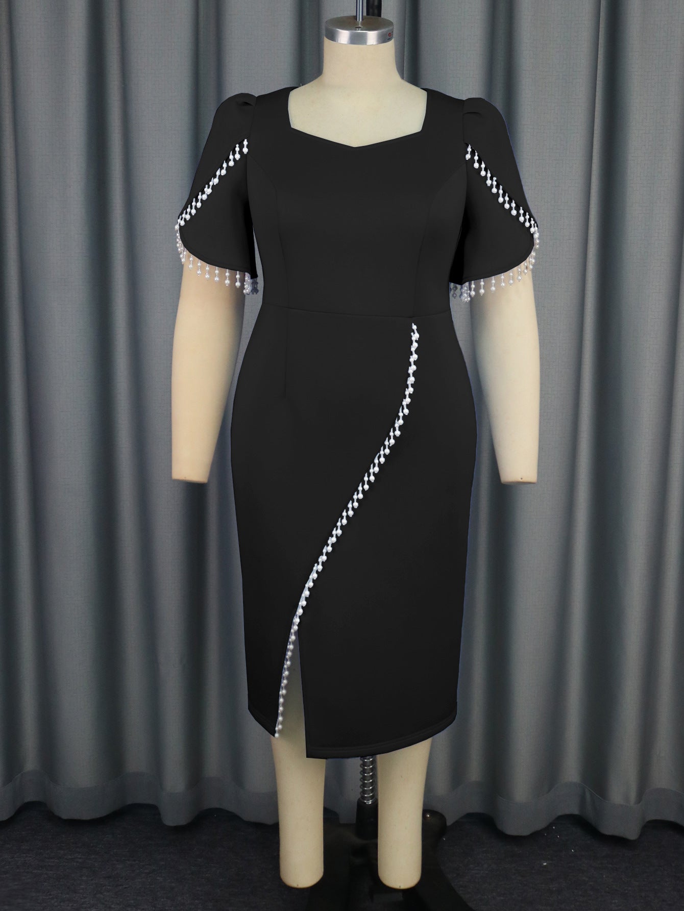 Women's Elegant Style Square Collar Pearl Slit Dresses