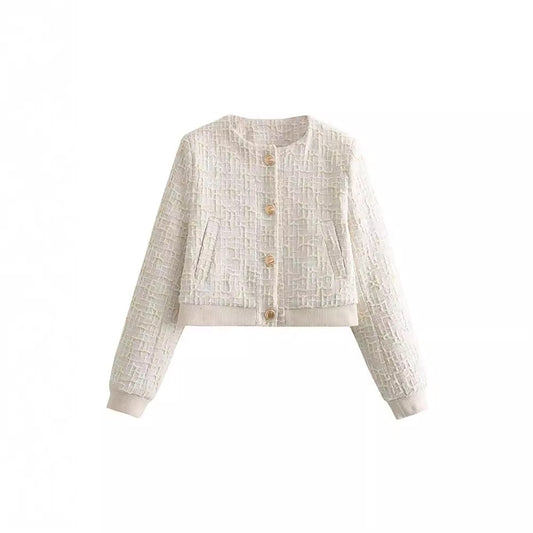 Women's Round Neck Button Texture Flight Jackets