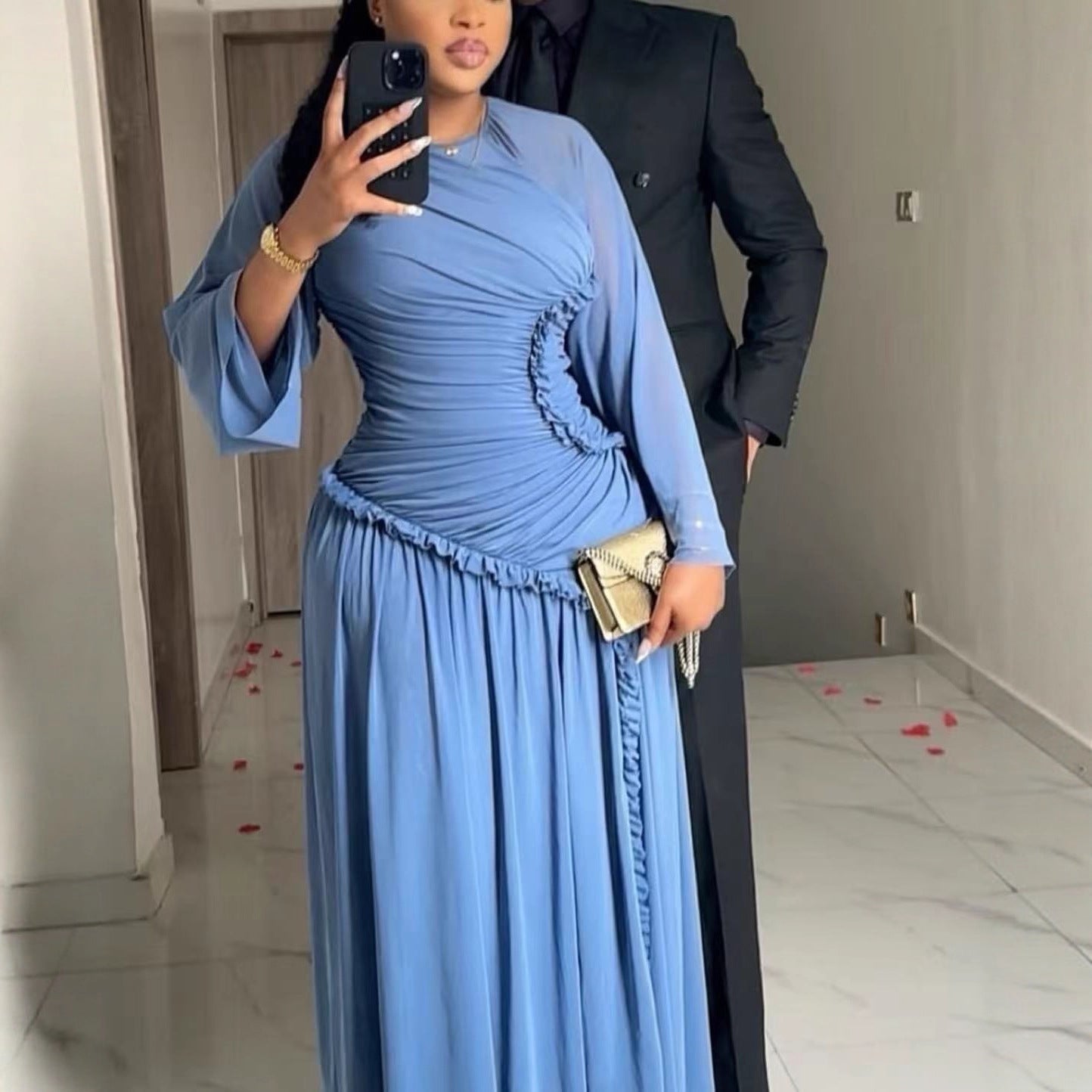 Women's African Long Sleeve Elegant Dress Round Dresses
