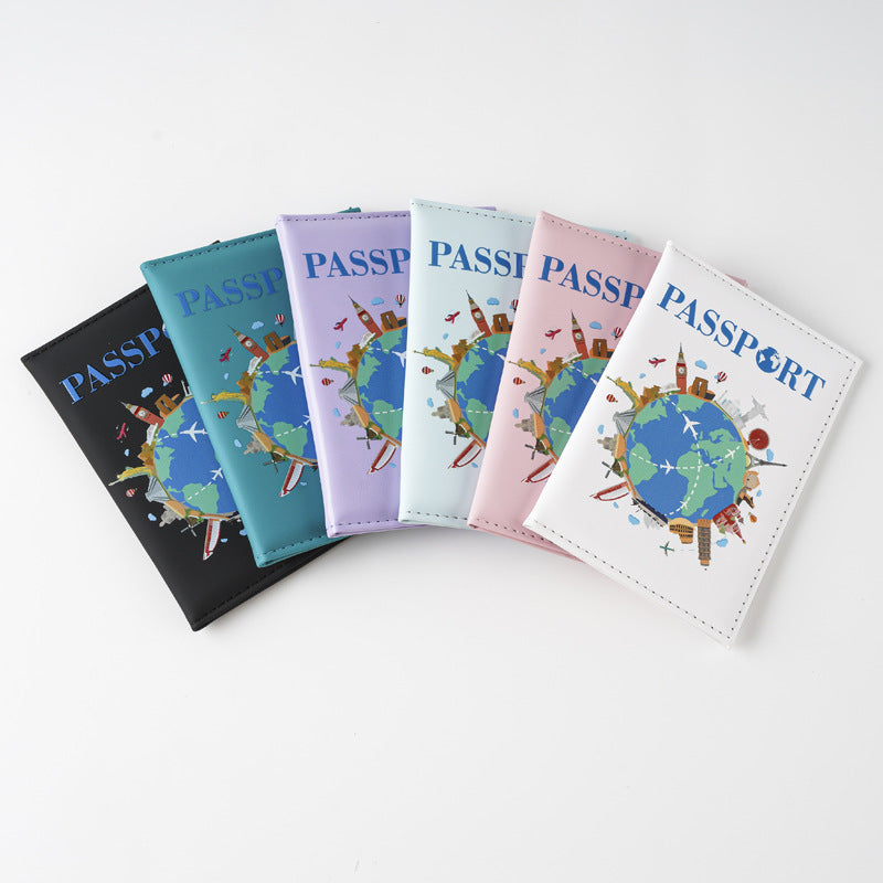 Printed Cartoon Map Passport Cover Document Card Holder