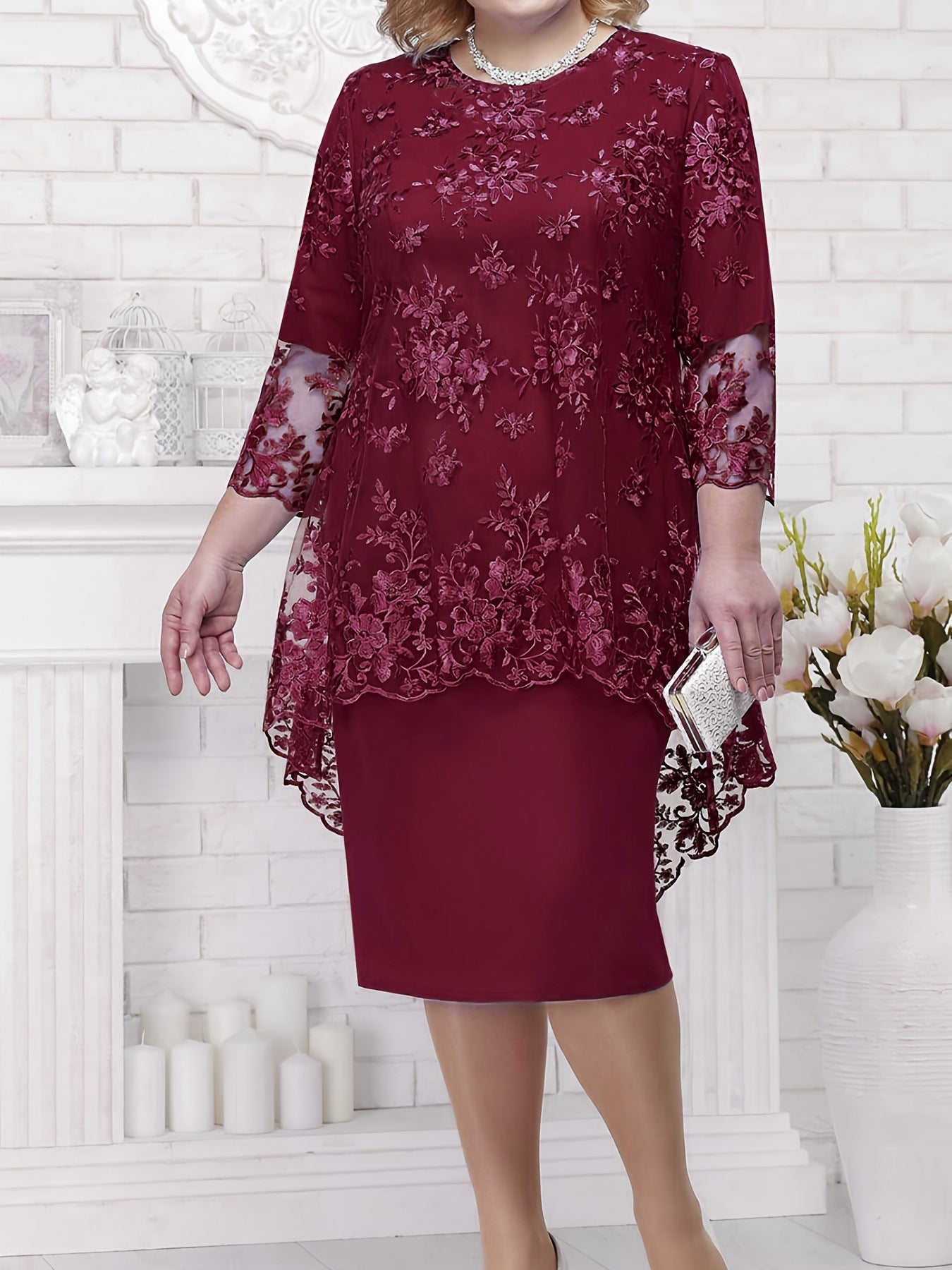Women's Lace Embroidery Two-piece Set Temperament Commute Dresses