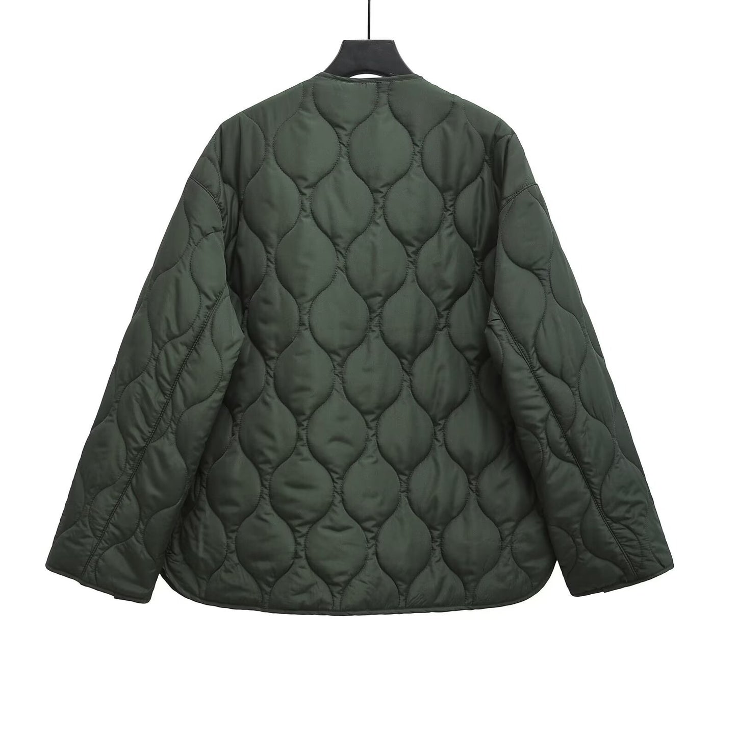 Women's Neck Zipper Diamond Lattice Quilted Large Pocket Jackets