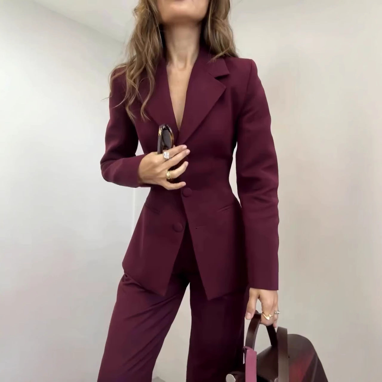 Women's Slim Waist Trimming Fashion Button Suits