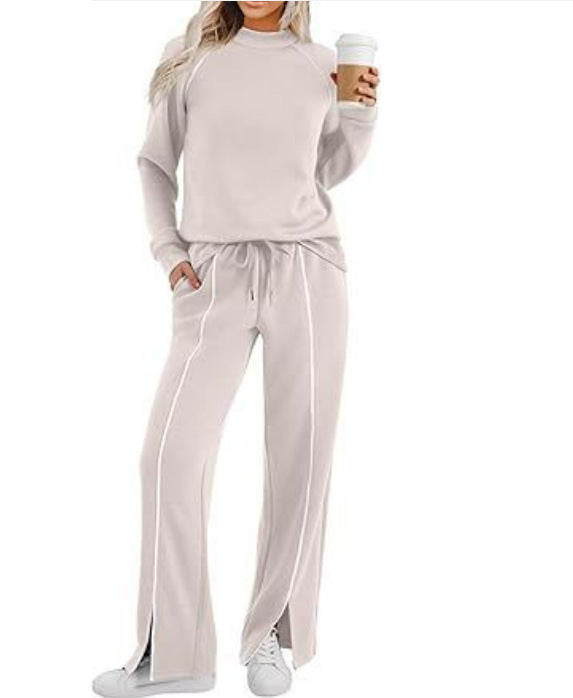 Women's Long Sleeve Stretch Leg Slit Casual Pants