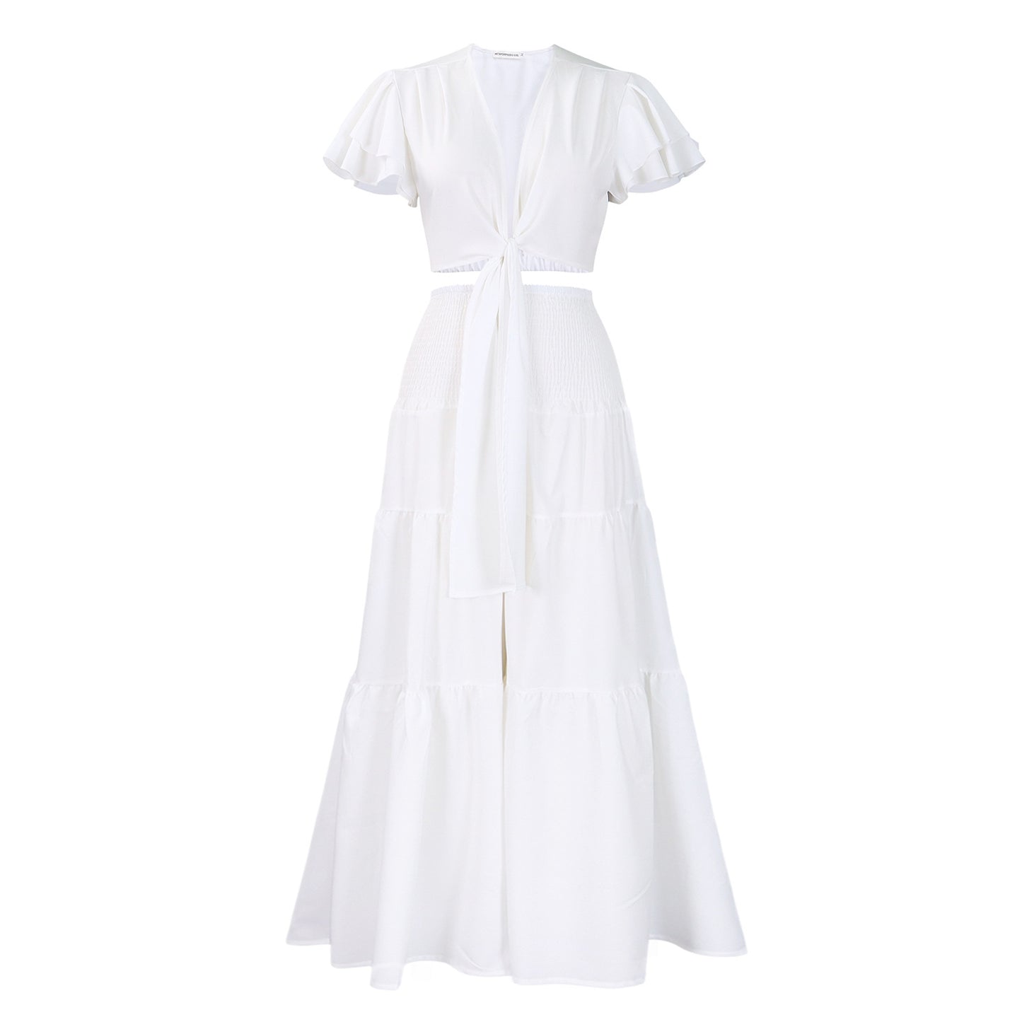 Graceful Sleeve Tied Wide Leg Two-piece Pants