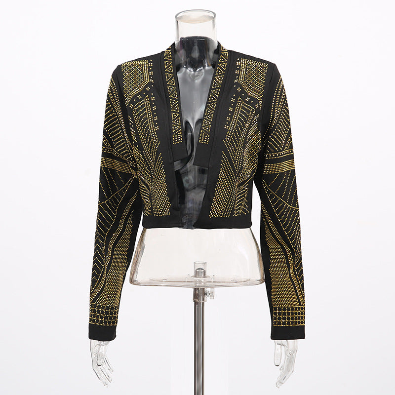 Women's Casual High-grade Autumn Long Sleeve Round Neck Niche Rhinestone Coats