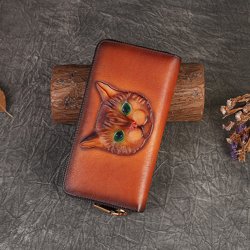 Leather Summer Cat Embossed Design Light Ladies Wallets