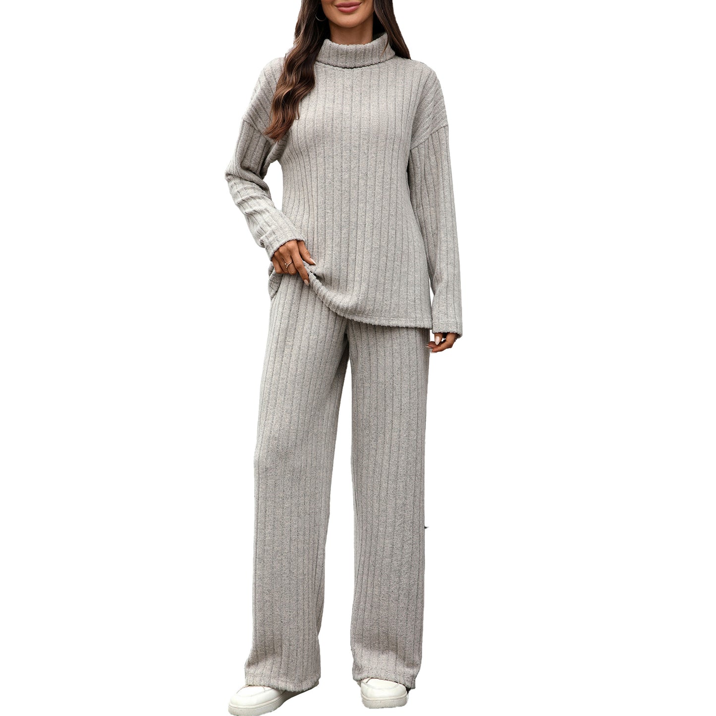 Women's Sleeve Sunken Stripe Pocket Loose Wide Fashion Casual Suit