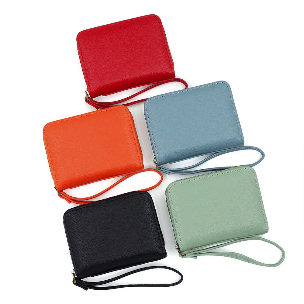 Women's Lychee Pattern Zipper Short Mini Storage Card Holder