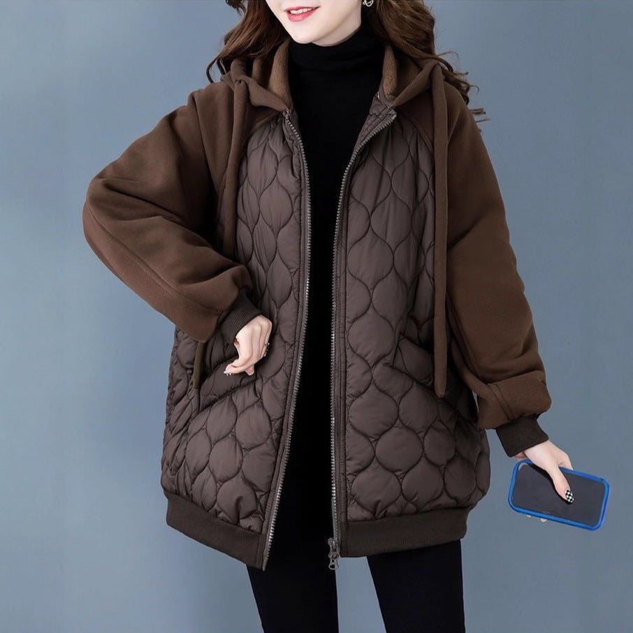 Women's Large Rhombus Hooded Stitching Down Thick Coats
