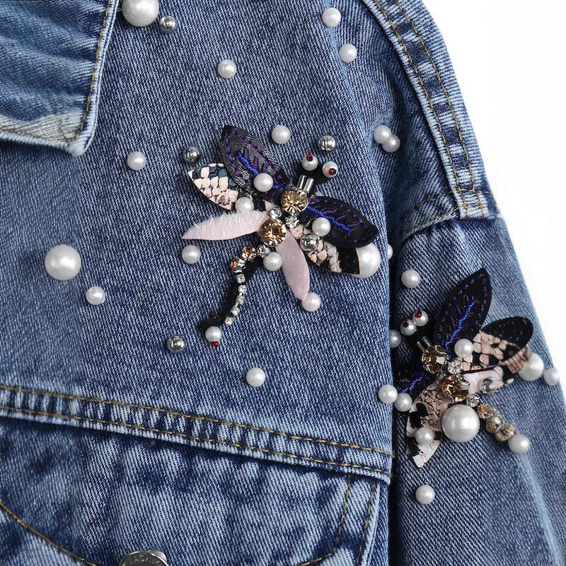 Women's Dragonfly Beaded Korean Style Loose-fitting Long-sleeved Jackets