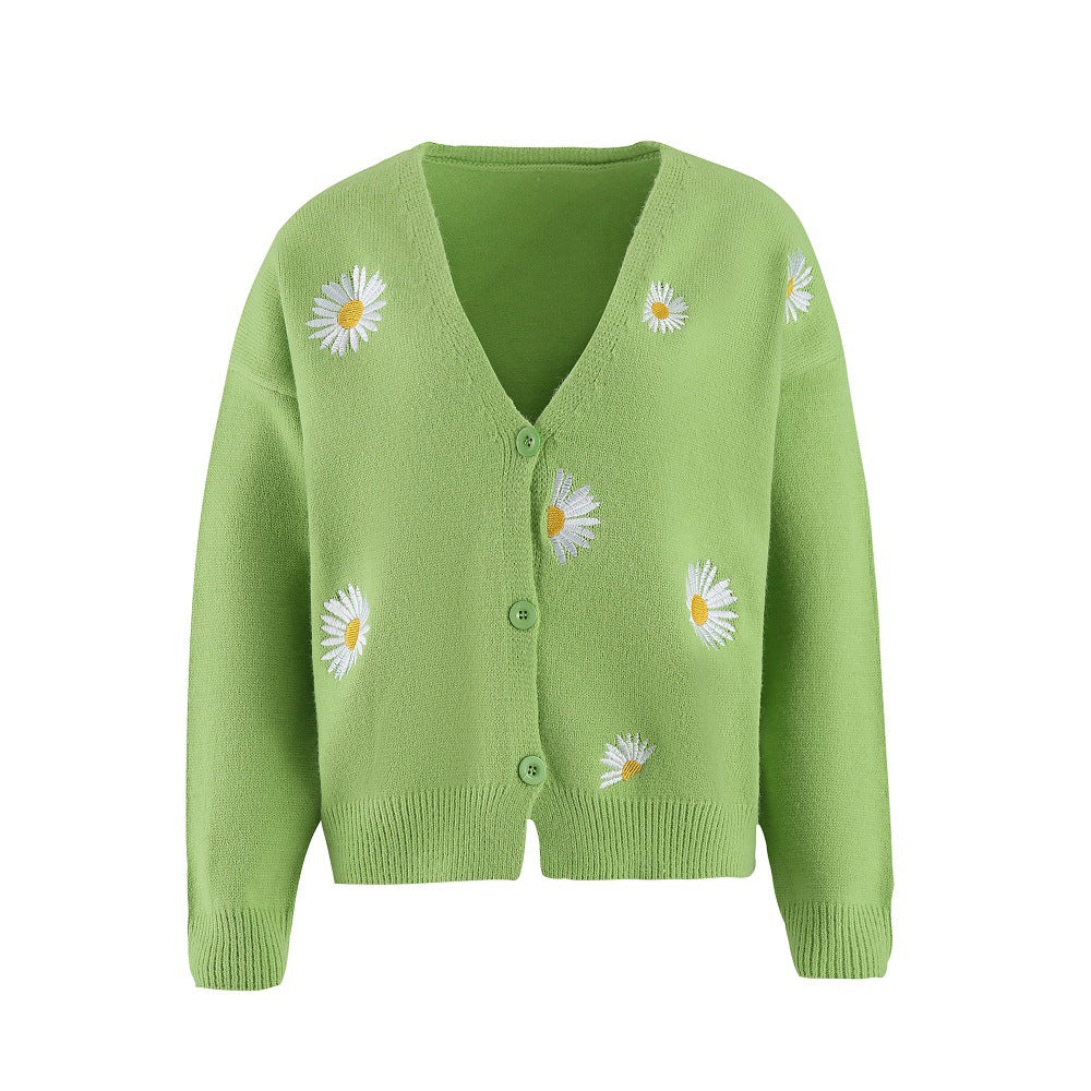 Women's Knitted Single-breasted King Whyte Embroidered Sweaters