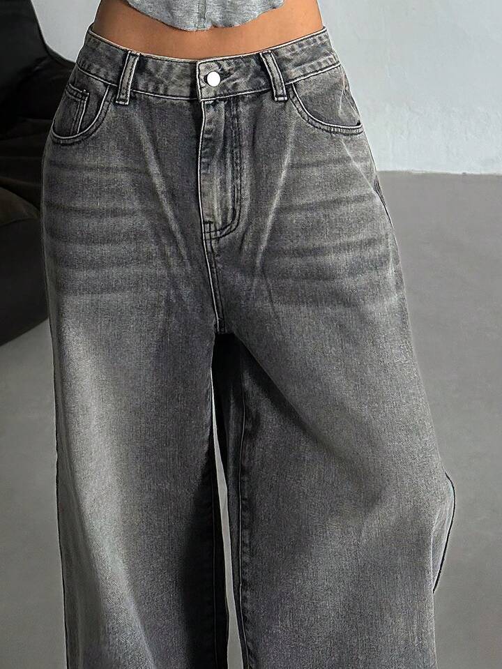 Fashion Retro Straight Loose High Waist Wide Leg Casual Trousers Women's Jeans